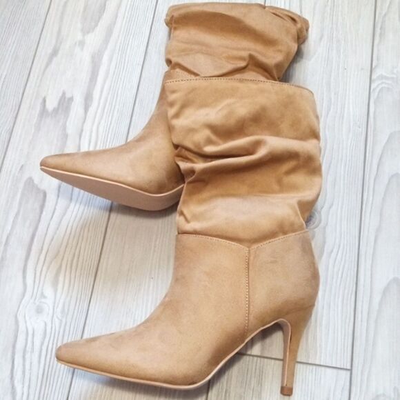 (20-3477) Coutgo Women's Mid Calf Slouchy Boots Suede High Heel Sz 6 - Picture 6 of 9